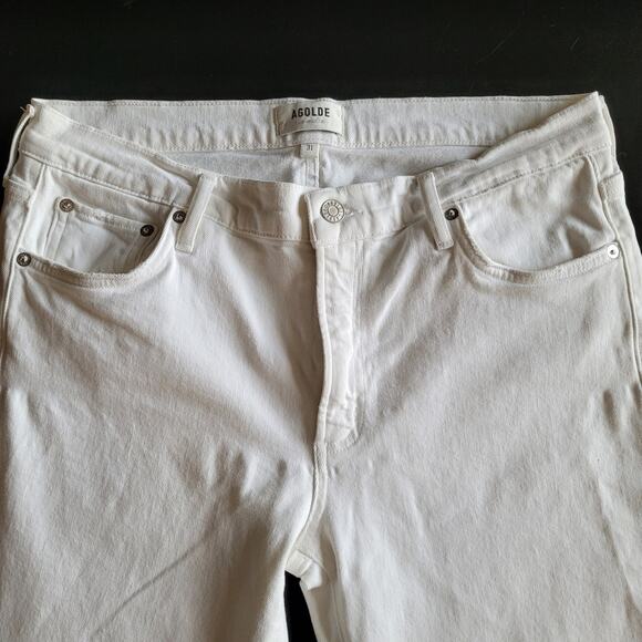 AGOLDE Toni Jeans Straight Distressed Mid Rise Measures 33 White Grunge Parisian - Picture 4 of 11